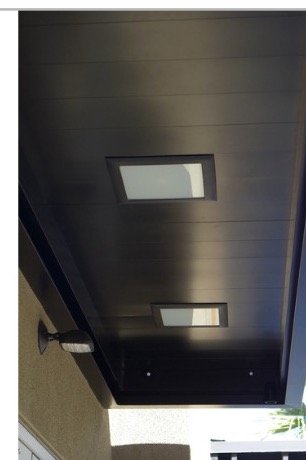 Installed aluminum deck viewed from below a canopy