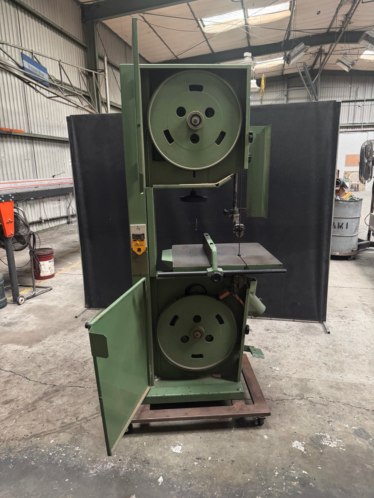 Eurosaw bandsaw with upper and lower wheel doors open