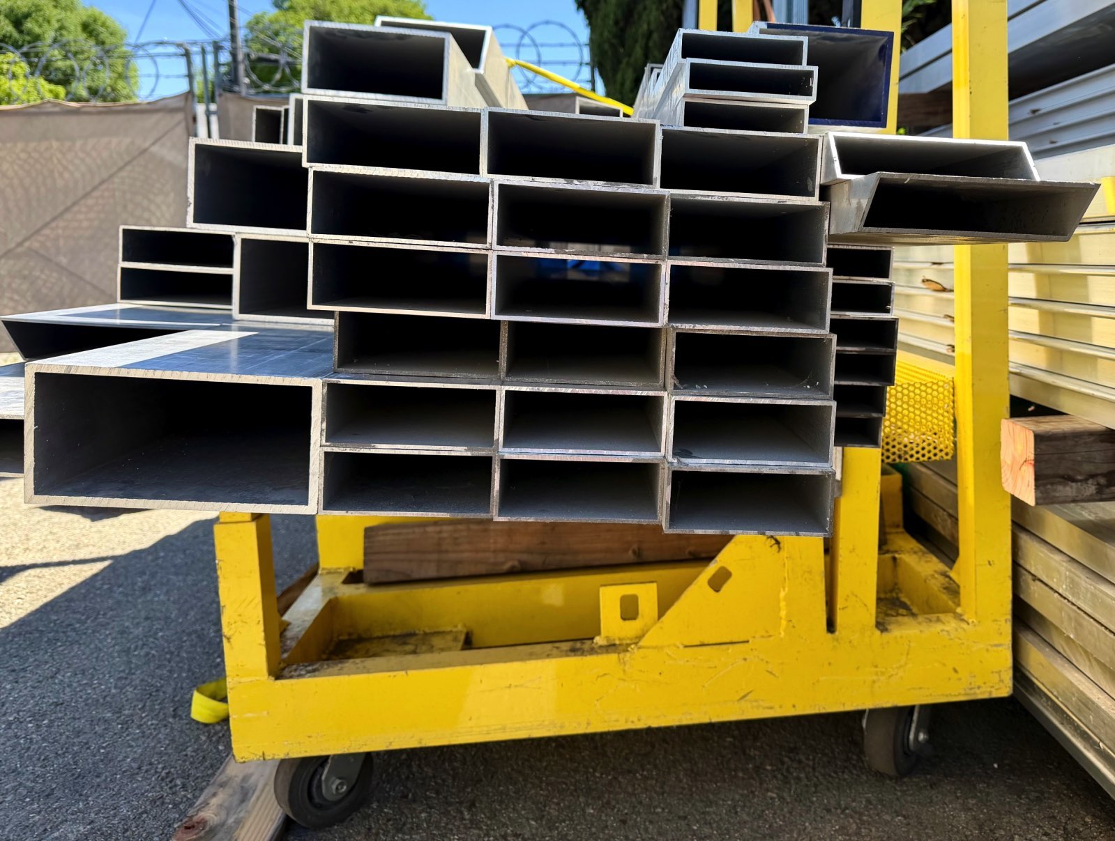 End view showing a variety of rectangular aluminum sections