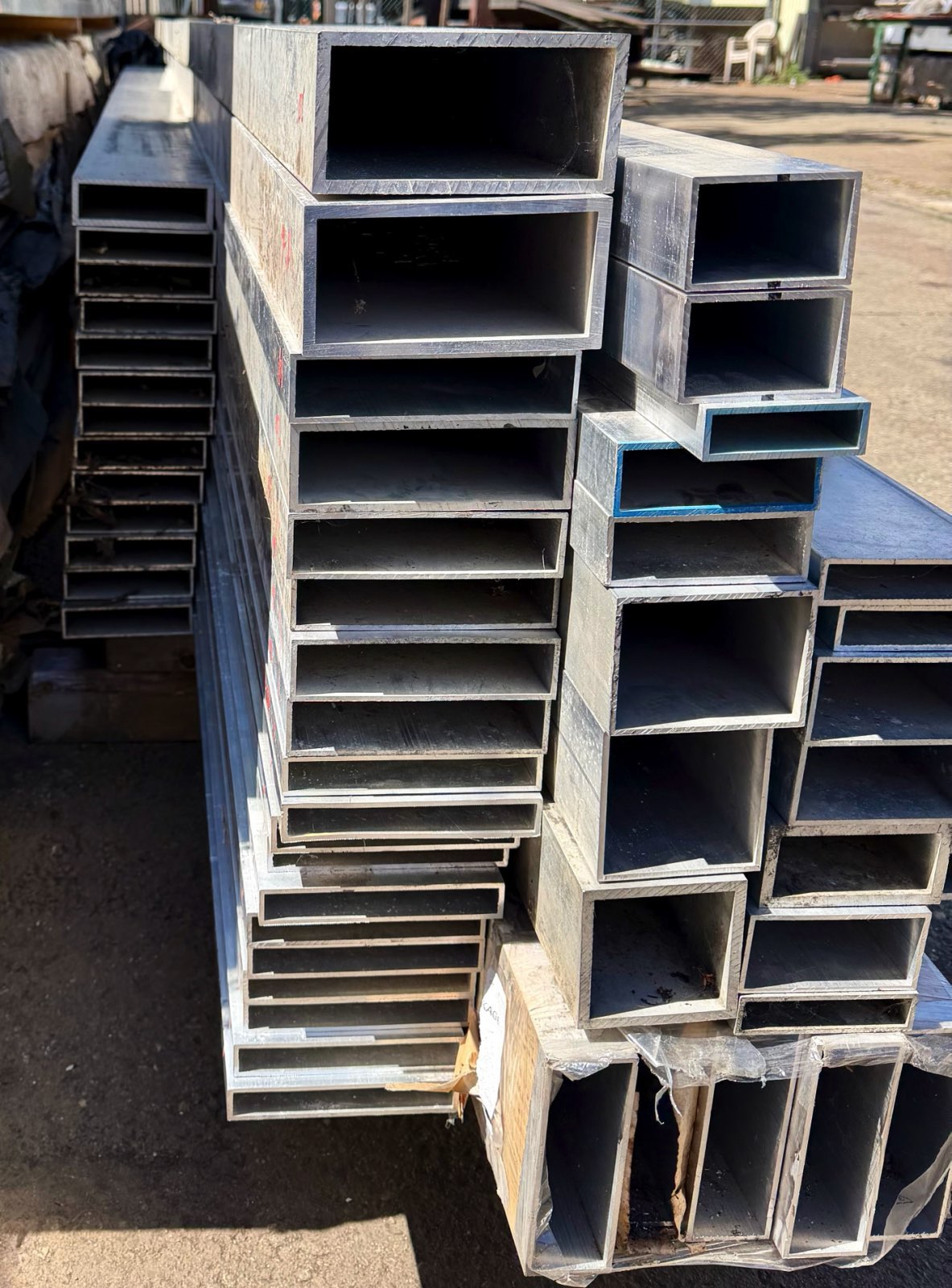 Close view of assorted aluminum section profiles