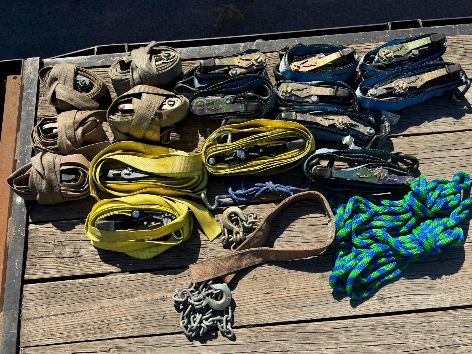 Tie-down straps, chains, and rope included with the trailer